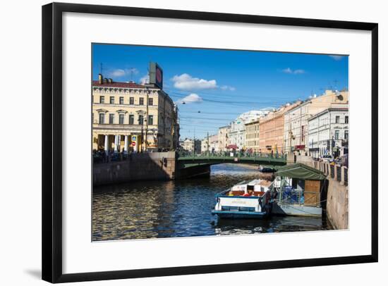 Tourist Boat on a Water Channel in the Center of St. Petersburg, Russia, Europe-Michael Runkel-Framed Photographic Print