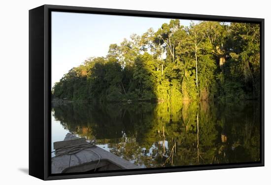 Tourist Boat on Lake Salvador, Manu National Park, Peru, South America-Peter Groenendijk-Framed Stretched Canvas