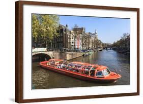 Tourist Boat on the Keizersgracht Canal, Amsterdam, Netherlands, Europe-Amanda Hall-Framed Photographic Print