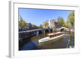 Tourist Boat on the Keizersgracht Canal, Amsterdam, Netherlands, Europe-Amanda Hall-Framed Photographic Print