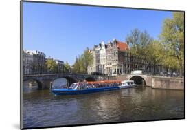 Tourist Boat on the Keizersgracht Canal, Amsterdam, Netherlands, Europe-Amanda Hall-Mounted Photographic Print