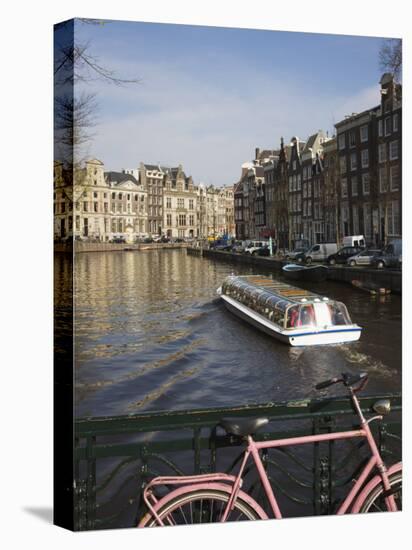 Tourist Canal Boat on the Herengracht Canal, Amsterdam, Netherlands, Europe-Amanda Hall-Stretched Canvas