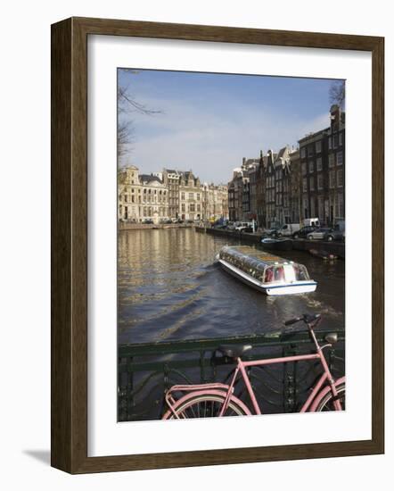 Tourist Canal Boat on the Herengracht Canal, Amsterdam, Netherlands, Europe-Amanda Hall-Framed Photographic Print