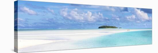Tourist Couple on Sand Bar in Aitutaki Lagoon, Cook Islands-Matteo Colombo-Stretched Canvas