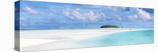 Tourist Couple on Sand Bar in Aitutaki Lagoon, Cook Islands-Matteo Colombo-Stretched Canvas