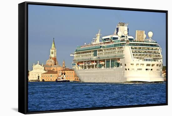 Tourist Cruise Liner and Vaporetto Sailing on Bacino Di San Marco-Guy-Framed Stretched Canvas