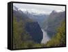 Tourist Cruise Ship on Geiranger Fjord, Western Fjords, Norway, Scandinavia, Europe-Christian Kober-Framed Stretched Canvas