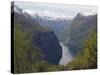 Tourist Cruise Ship on Geiranger Fjord, Western Fjords, Norway, Scandinavia, Europe-Christian Kober-Stretched Canvas