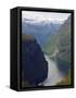 Tourist Cruise Ship on Geiranger Fjord, Western Fjords, Norway, Scandinavia, Europe-Christian Kober-Framed Stretched Canvas