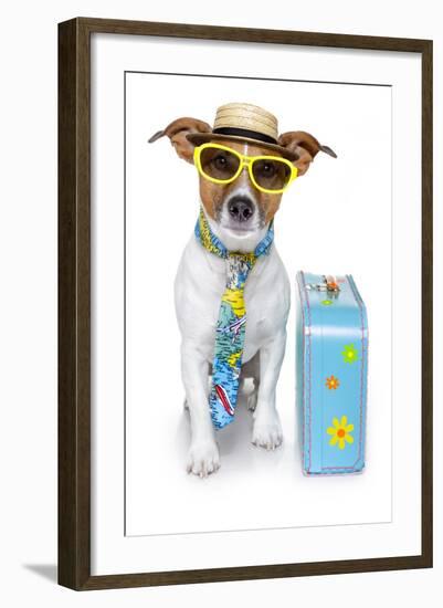 Tourist Dog With A Hat A Tie And A Case-Javier Brosch-Framed Photographic Print