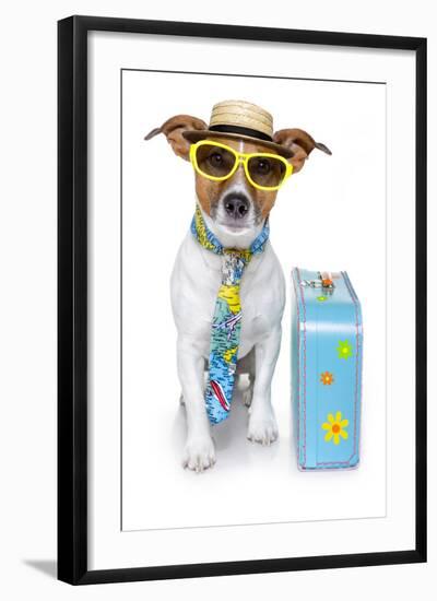 Tourist Dog With A Hat A Tie And A Case-Javier Brosch-Framed Photographic Print