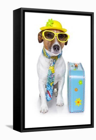 Tourist Dog With Hat And A Bag-Javier Brosch-Framed Stretched Canvas