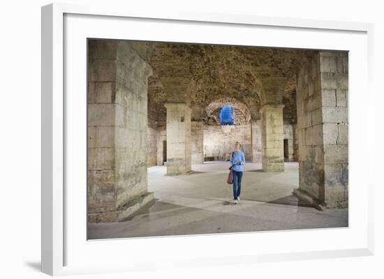 Tourist Exploring the Underground Halls at Diocletian's Palace-Matthew Williams-Ellis-Framed Photographic Print