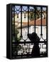 Tourist Gazes at Historic House through Iron Grillwork of Church, Lisbon, Portugal-Merrill Images-Framed Stretched Canvas