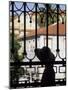 Tourist Gazes at Historic House through Iron Grillwork of Church, Lisbon, Portugal-Merrill Images-Mounted Photographic Print