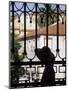 Tourist Gazes at Historic House through Iron Grillwork of Church, Lisbon, Portugal-Merrill Images-Mounted Premium Photographic Print