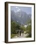 Tourist Group in Summer in Vrata Valley Walking Towards Triglav Mountain-Pearl Bucknall-Framed Photographic Print