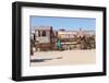 Tourist in Cementerio De Trenes (Train Cemetery), Salar De Uyuni, Bolivia-Elzbieta Sekowska-Framed Photographic Print