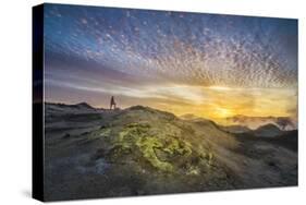 Tourist in Geothermal Landscape at Sunset, Iceland-Arctic-Images-Stretched Canvas