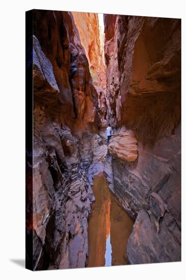 Tourist in Khazali Canyon, Wadi Rum, Jordan, Middle East-Neil Farrin-Stretched Canvas