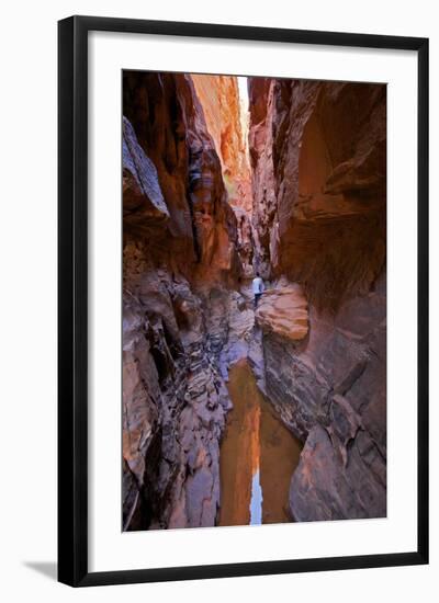 Tourist in Khazali Canyon, Wadi Rum, Jordan, Middle East-Neil Farrin-Framed Photographic Print