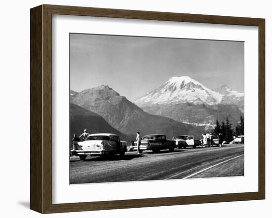 Tourist Looking at Mt Rainier in Southwest Washington-J^ R^ Eyerman-Framed Photographic Print