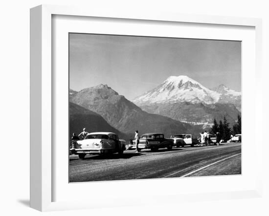 Tourist Looking at Mt Rainier in Southwest Washington-J^ R^ Eyerman-Framed Photographic Print