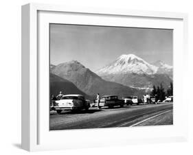 Tourist Looking at Mt Rainier in Southwest Washington-J^ R^ Eyerman-Framed Photographic Print