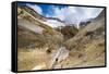 Tourist Looking at Smoking Fumaroles on Mutnovsky Volcano, Kamchatka, Russia, Eurasia-Michael Runkel-Framed Stretched Canvas