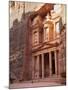 Tourist Looking Up at the Facade of the Treasury (Al Khazneh) Carved into the Red Rock at Petra, UN-Martin Child-Mounted Photographic Print