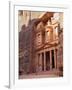 Tourist Looking Up at the Facade of the Treasury (Al Khazneh) Carved into the Red Rock at Petra, UN-Martin Child-Framed Photographic Print