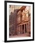 Tourist Looking Up at the Facade of the Treasury (Al Khazneh) Carved into the Red Rock at Petra, UN-Martin Child-Framed Photographic Print