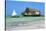 Tourist on a Traditional Dhow Boat, the Rock Restaurant, Bwejuu Beach, Zanzibar, Tanzania-Peter Richardson-Stretched Canvas