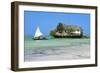 Tourist on a Traditional Dhow Boat, the Rock Restaurant, Bwejuu Beach, Zanzibar, Tanzania-Peter Richardson-Framed Photographic Print