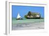 Tourist on a Traditional Dhow Boat, the Rock Restaurant, Bwejuu Beach, Zanzibar, Tanzania-Peter Richardson-Framed Photographic Print