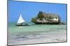 Tourist on a Traditional Dhow Boat, the Rock Restaurant, Bwejuu Beach, Zanzibar, Tanzania-Peter Richardson-Mounted Photographic Print