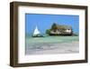 Tourist on a Traditional Dhow Boat, the Rock Restaurant, Bwejuu Beach, Zanzibar, Tanzania-Peter Richardson-Framed Premium Photographic Print