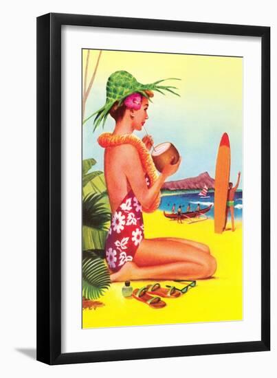 Tourist on Beach-null-Framed Art Print