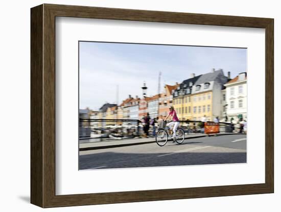 Tourist on Bicycle, Entertainment District, Nyhavn, Copenhagen, Scandinavia-Axel Schmies-Framed Photographic Print
