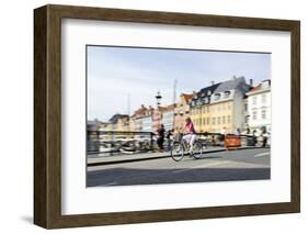 Tourist on Bicycle, Entertainment District, Nyhavn, Copenhagen, Scandinavia-Axel Schmies-Framed Photographic Print