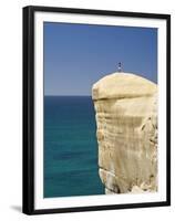 Tourist on Cliff Top at Tunnel Beach, Dunedin, South Island, New Zealand-David Wall-Framed Premium Photographic Print