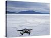 Tourist on Salt Crust of Salar De Uyuni, Emphasising Scale of Largest Salt Flat in World, Bolivia-John Warburton-lee-Stretched Canvas