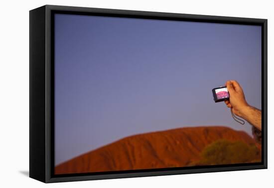 Tourist Photographing Ayers Rock in the Australian Outback-Paul Souders-Framed Stretched Canvas