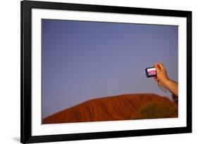 Tourist Photographing Ayers Rock in the Australian Outback-Paul Souders-Framed Photographic Print