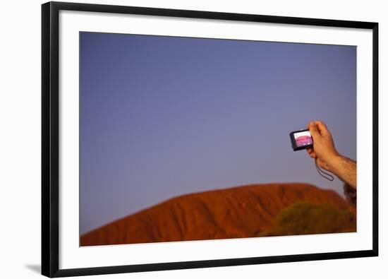 Tourist Photographing Ayers Rock in the Australian Outback-Paul Souders-Framed Photographic Print