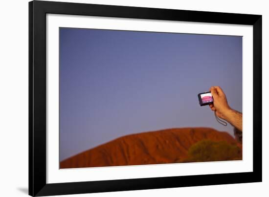 Tourist Photographing Ayers Rock in the Australian Outback-Paul Souders-Framed Photographic Print