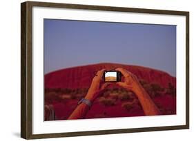 Tourist Photographing Ayers Rock in the Australian Outback-Paul Souders-Framed Photographic Print