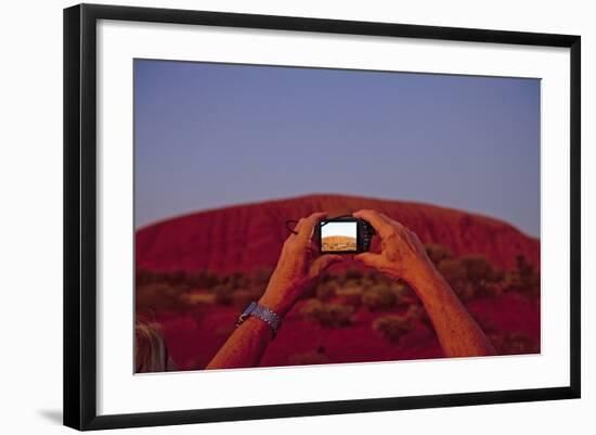 Tourist Photographing Ayers Rock in the Australian Outback-Paul Souders-Framed Photographic Print