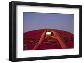 Tourist Photographing Ayers Rock in the Australian Outback-Paul Souders-Framed Photographic Print