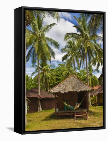 Tourist Relaxing in a Hammock on a Bamboo Beach Hut on the Thai Island of Koh Lanta, South Thailand-Matthew Williams-Ellis-Framed Stretched Canvas